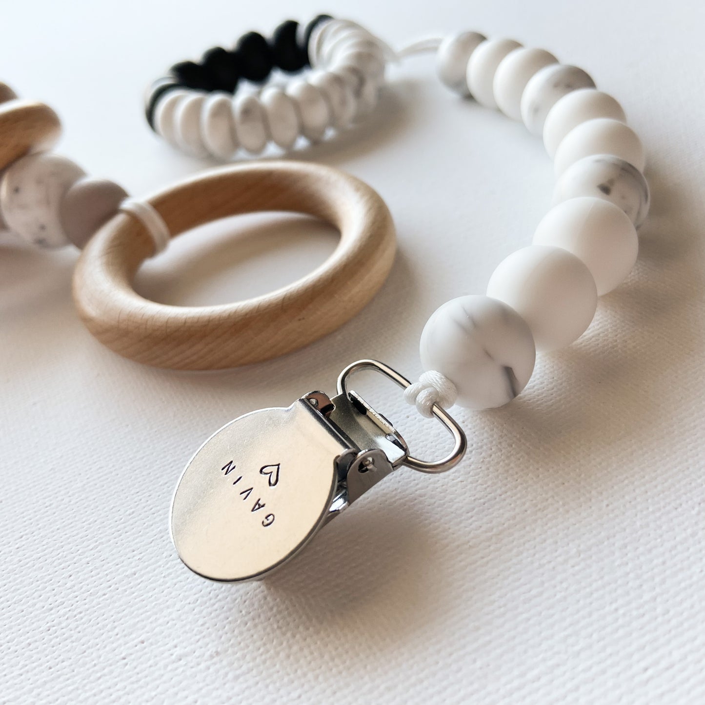 Hand Stamped Pacifier Clip | Personalized with Baby Name