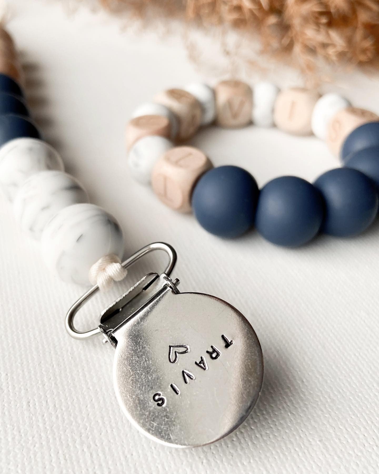 Hand Stamped Pacifier Clip | Personalized with Baby Name